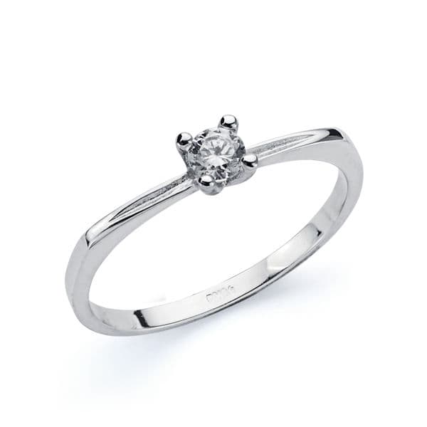 9K Solitario Oro Blanco Con Circonita En 4 Garras De 3 Mm