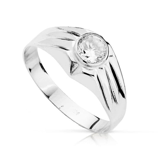 18K Solitario Oro Blanco Hueco Con Circonita En Bocel De 5 Mm