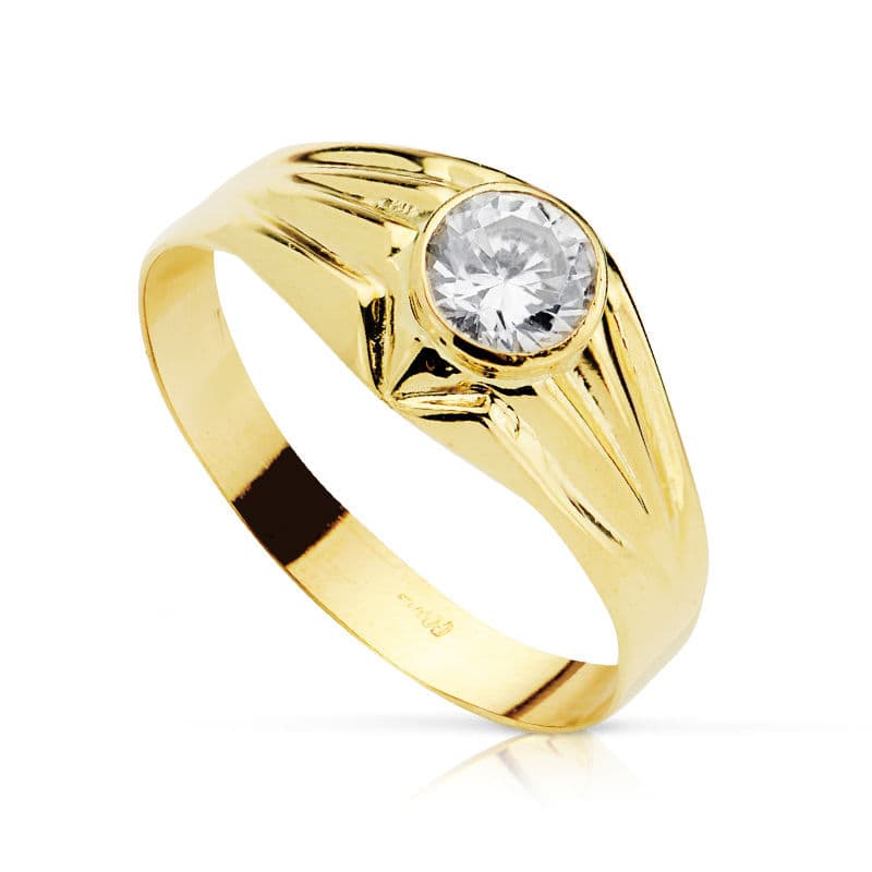 18K Solitario Oro Amarillo Hueco Con Circonita En Bocel De 5 Mm