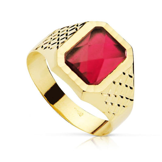 18K Sello Oro Amarillo Cadete Piedra 9X7 Mm Rubi Spinel Tallado