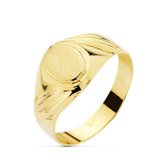 18K Sello Oro Amarillo Hueco Cadete Zona Grabado Oval De 7X6 Mm