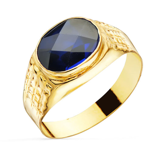 18K Sello Oro Amarillo Piedra Zafiro Spinel 10X8 Mm Lateral Tallado