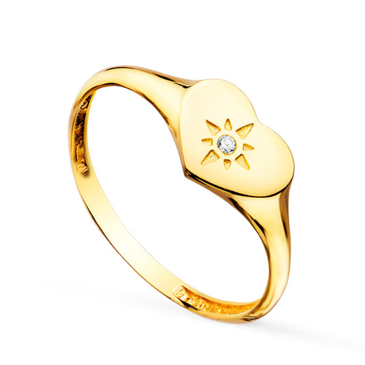 18K Sello Oro Amarillo Mujer Cabeza Corazon Con Circonita 9X7 Mm