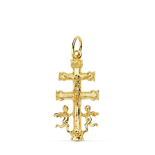 9K CRUZ ORO AMARILLO CARAVACA CON CRISTO. MEDIDA: 24X12 MM