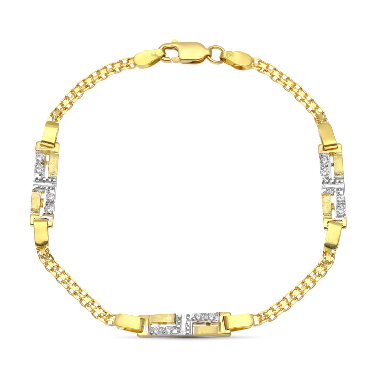 18K Pulsera Oro Bicolor Juego De Comunion Esterilla Y Circonitas