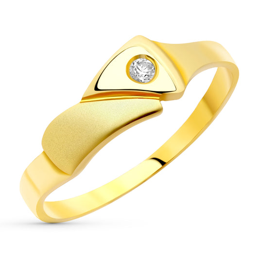 18K Sortija Oro Amarillo Motivo Mate Y Briilo Con Circonita. Ancho: 5,5 Mm