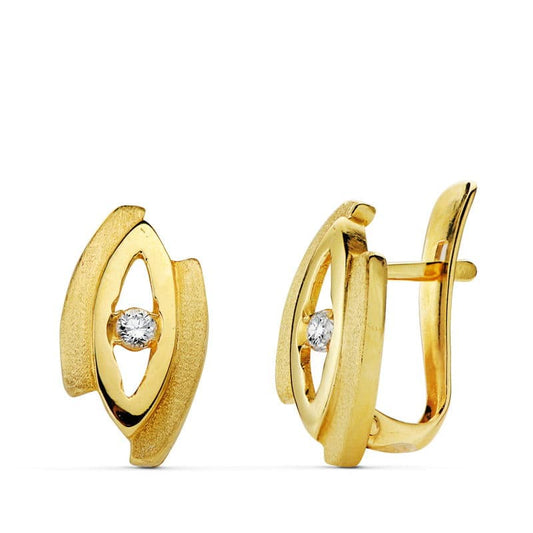 18K Pendientes Oro Amarillo Circonita 13X7 Mm Cierre Catalan