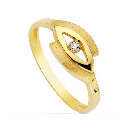 18K Sortija Oro Amarillo Ojo Con Circonita. Ancho: 7,5 Mm