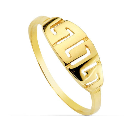 18K Sortija Oro Amarillo Con Motivo Calado Greca. Ancho: 6 Mm