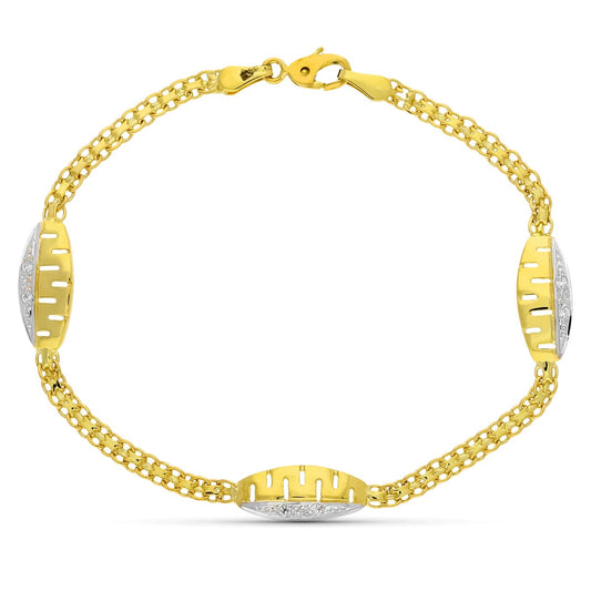 18K Pulsera Oro Bicolor Comunion Circonita 17Cm