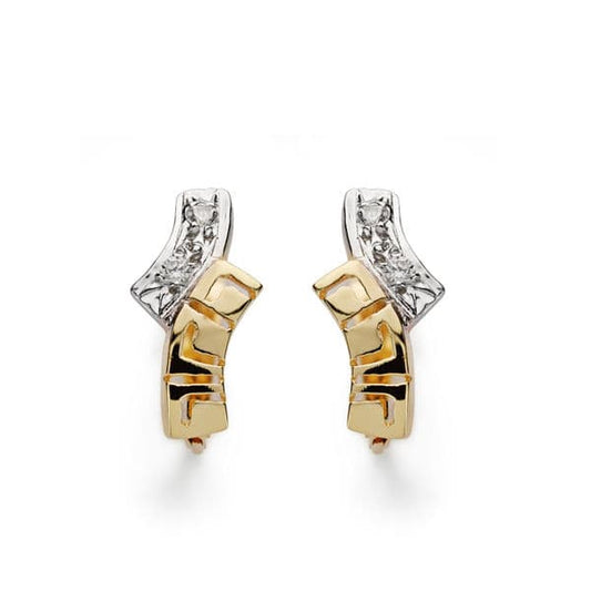 18K Pendientes Bicolor Circonita 13X6 Mm Cierre Catalan