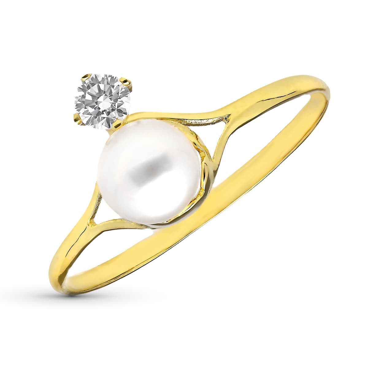 9K Sortija Oro Amarillo Con Perla De 5,5 Mm Y Circonitas. Ancho: 9,5 Mm