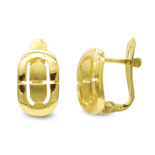 18K Pendientes Oro Amarillo Brillo Y Mate 10X6 Mm Cierre Catalan