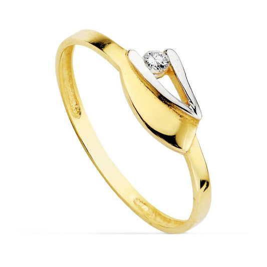 18K Sortija Oro Bicolor Con Motivo Y Circonita. Ancho: 6,5 Mm