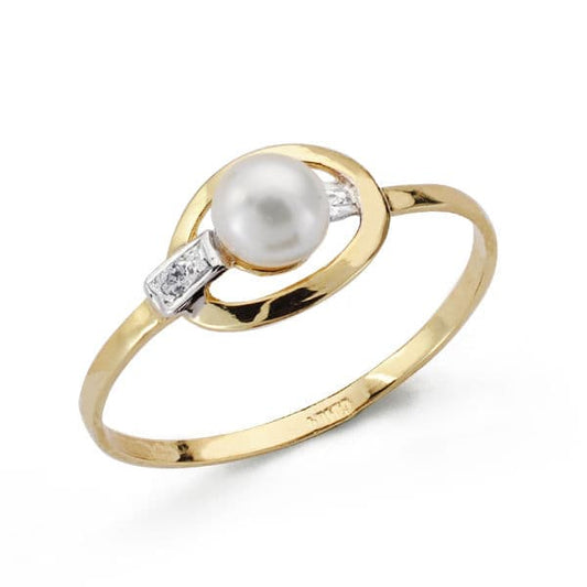 18K Sortija Oro Bicolor Comunion Con Motivo Oval Y Perla