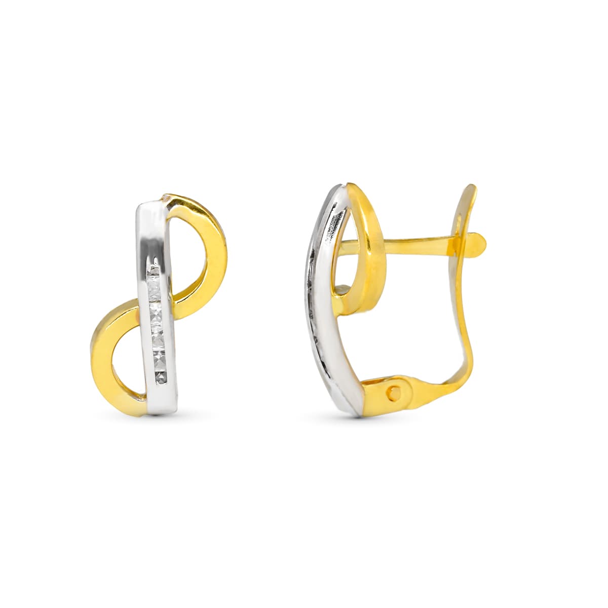 18K Pendientes Oro Bicolor Comunion Circonita 14X8 Mm Catalan