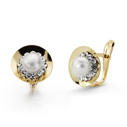 9K Pendientes Oro Bicolor Perla 10X10 Mm Cierre Catalan