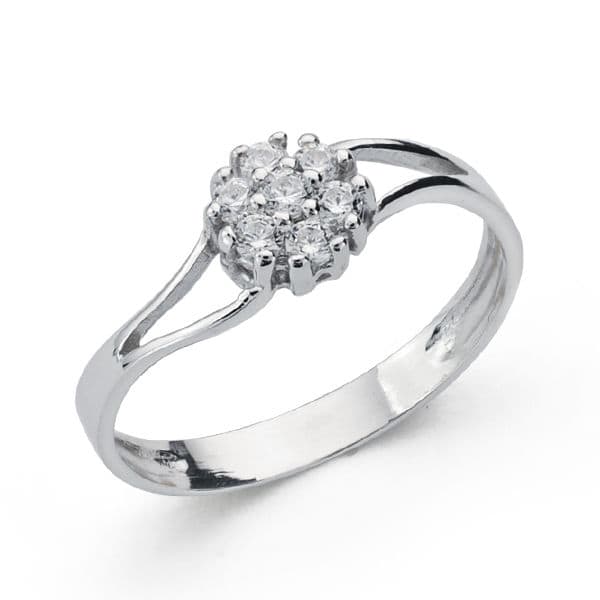 18K Sortija Oro Blanco Cuajo Con Circonitas. Ancho: 5,5 Mm