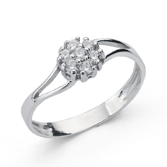 18K Sortija Oro Blanco Cuajo Con Circonitas. Ancho: 5,5 Mm