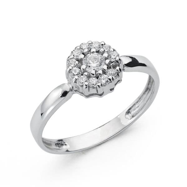 18K Sortija Oro Blanco Cuajo Con Circonitas. Ancho: 4 Mm