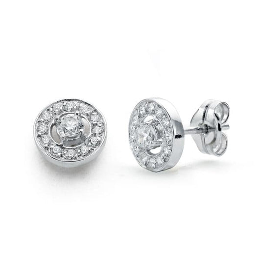 18K Pendientes Oro Blanco Circonita 8 Mm Cierre Presion