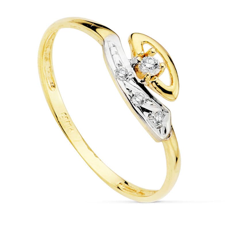 18K Sortija Oro Amarillo Con Circonitas. Ancho: 6 Mm