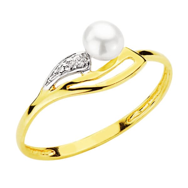 18K Sortija Oro Amarillo Con Circonitas Y Perla De 4Mm. Ancho: 7 Mm