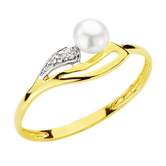 18K Sortija Oro Amarillo Con Circonitas Y Perla De 4Mm. Ancho: 7 Mm