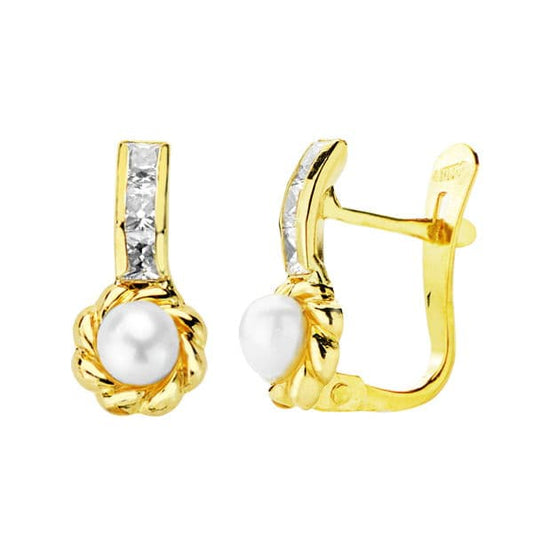 18K Pendientes Oro Amarillo Perla 12X5 Mm Cierre Catalan