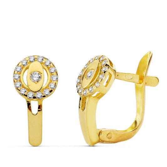18K Pendientes Oro Amarillo Circonita 12X6 Mm Cierre Catalan