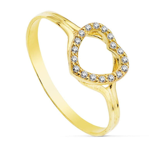 18K Sortija Oro Amarillo Corazon Con Circonitas. Ancho: 8 Mm