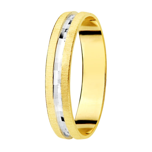 18K Alianza Oro Bicolor Tallada Y Bordes Matizados. 3,5 Mm
