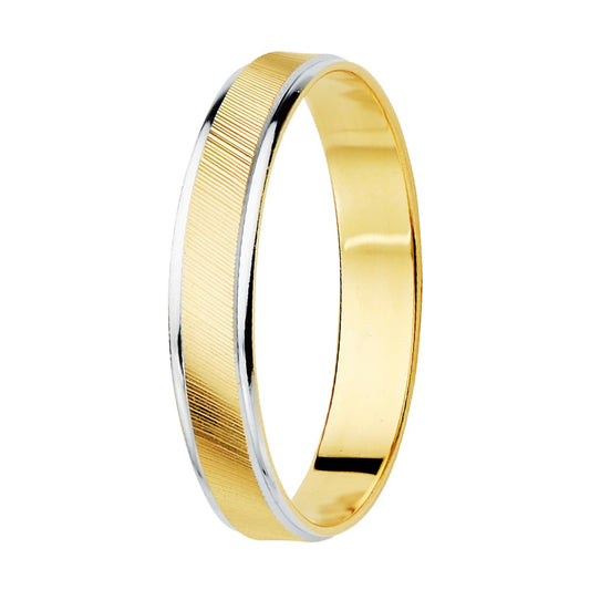 18K Alianza Oro Bicolor Estrias Y Bordes En Brillo Ancho: 3,5 Mm.