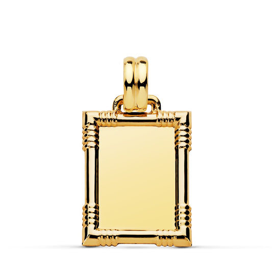 9K Placa Chapa Oro Amarillo Brillo Con Borde 22X17 Mm