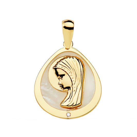 18K Medalla Oro Amarillo Virgen Niña Nacar 18X16 Mm