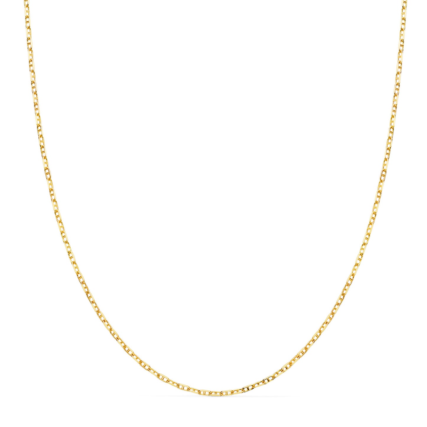 18K Cadena Oro Amarillo Forzada Ancla Maciza Bordes Tallados Ancho: 1,5 Mm. Largo: 60Cm