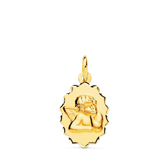 18K MEDALLA ORO AMARILLO ANGELITO BURLON OVAL ARCOS TALLADOS. 16X12 MM