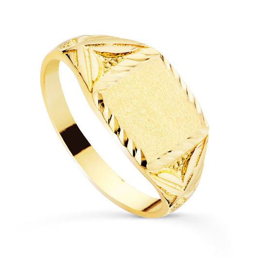 18K Sello Oro Amarillo Cadete Macizo Y Tallado. Zona Grabado: 10X9 Mm