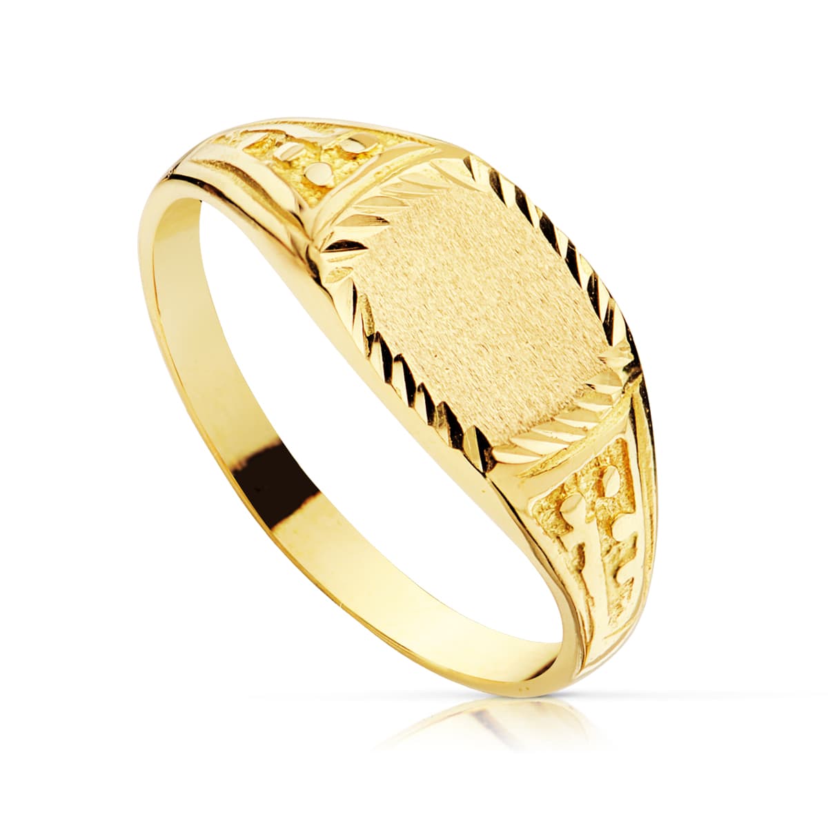18K Sello Oro Amarillo Macizo Cadete Tallado.