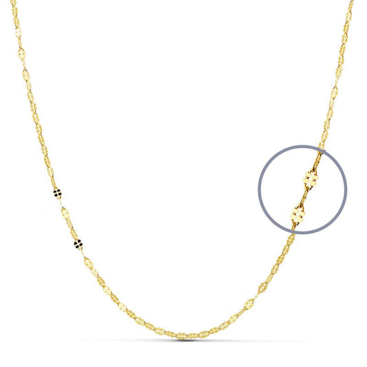 18K Cadena Maciza Oro Amarillo Diamantada Maciza 50Cm 2 Mm