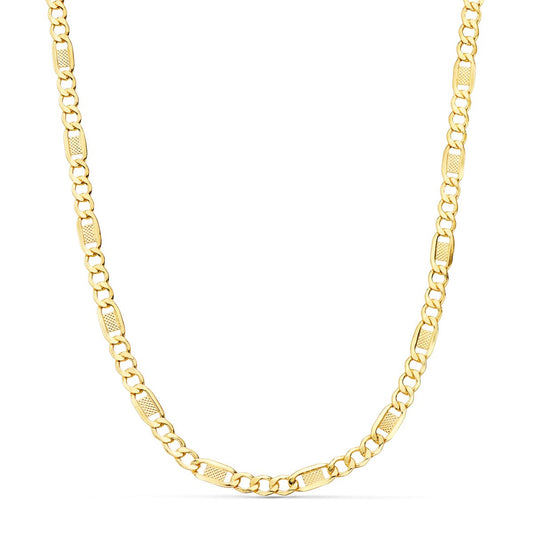18K Cadena Oro Amarillo Eslabones Huecos 3X1. Largo 60Cm Ancho 4 Mm