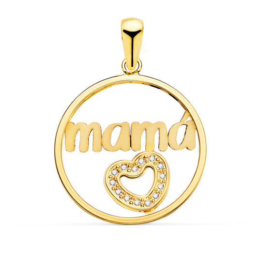 18K Colgante Oro Amarillo Corazon De Circontias Y Mama Redondo 20 Mm
