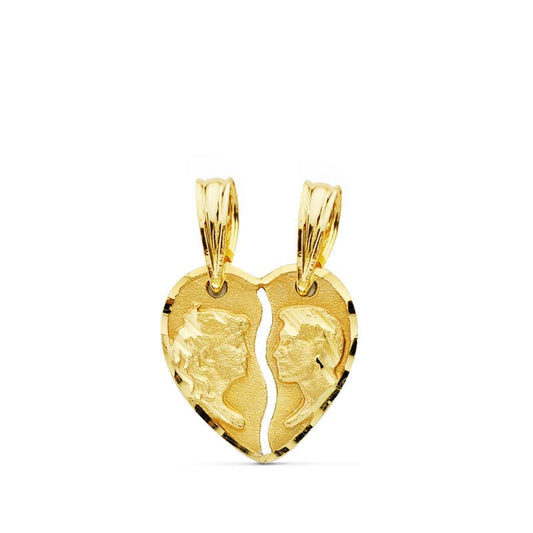 18K Colgante Oro Amarillo Corazon Pareja 13X13 Mm