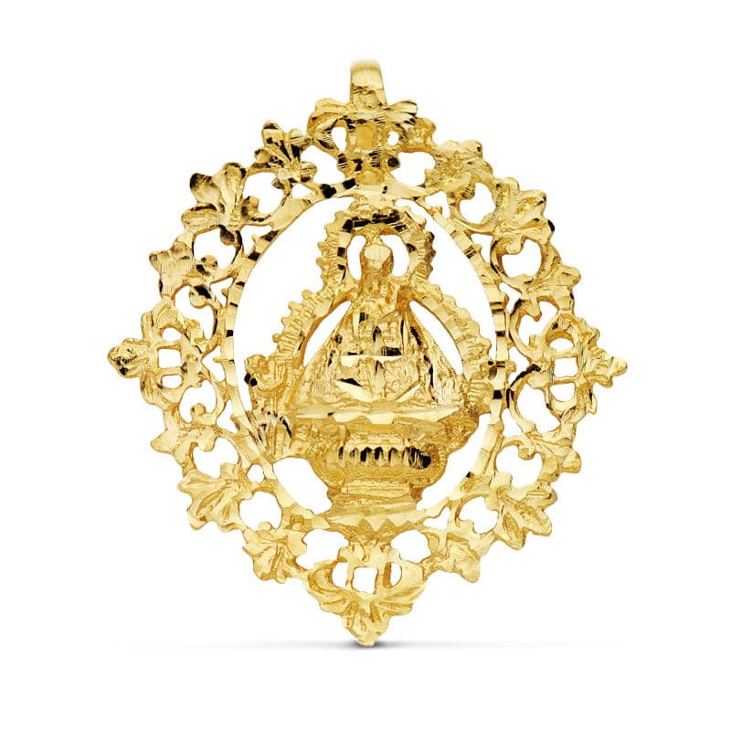 18K MEDALLA ORO AMARILLO VIRGEN DE LA CABEZA CON CERCO FILIGRANA 36 X 32 MM