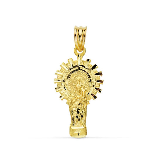 9K MEDALLA ORO AMARILLO VIRGEN PILAR SILUETA 28X15 MM