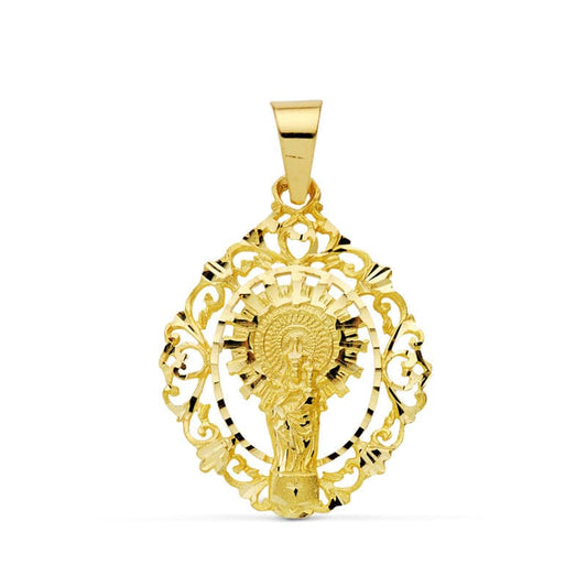 9K Medalla Oro Amarillo Virgen Pilar Orla 36X28 Mm
