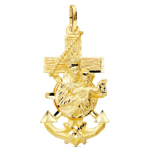 9K Cruz Marinera Virgen Del Carmen Oro Amarillo 47X25 Mm