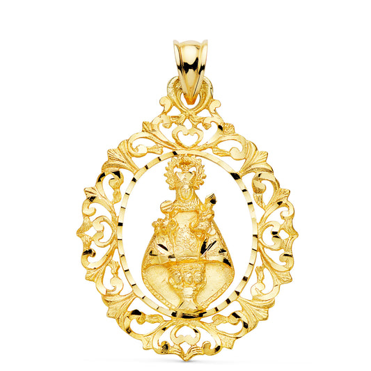 18K MEDALLA ORO AMARILLO VIRGEN DE COVADONGA TALLADA 39X30 MM