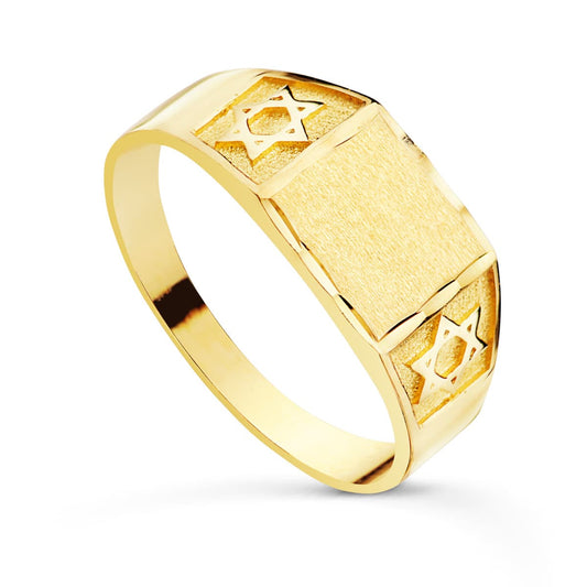 18K Sello Oro Amarillo Cadete Macizo Estrella David Ancho 9X7.5 Mm