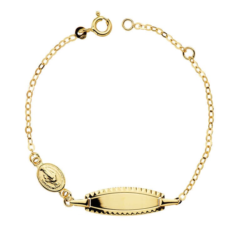 18K Pulsera Esclava Oro Amarillo Niña 14Cm Medallita